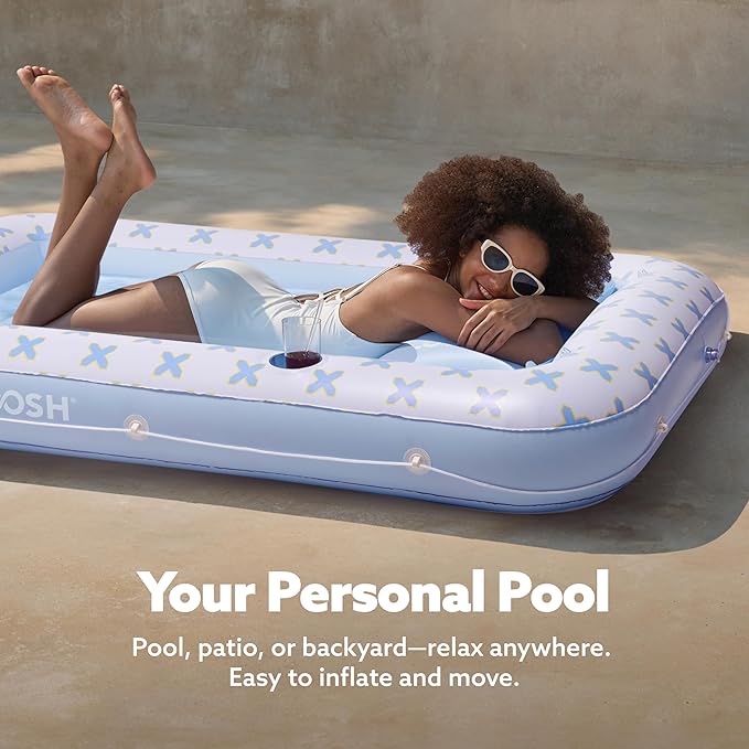 SLOOSH Inflatable Tanning Pool Lounger Float, 70" x 46" Pool Floats Adult with Pillow, 4 in 1 Suntan Tub Raft Floatie,Sunbathing Bed Lounge for Water Blow Up Ball Pit Party Gifts