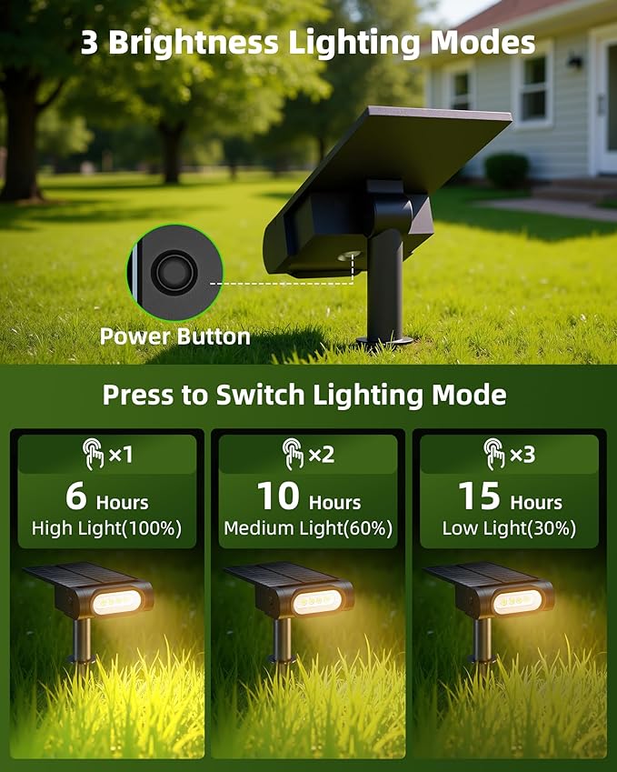 EZVALO Solar Spot Lights Outdoor Waterproof IP67, 3 Lighting Modes Landscape Spotlights, Efficient King-Size LEDs, Solar Powered for Garden Yard Pathway (2Pack-Warm White)