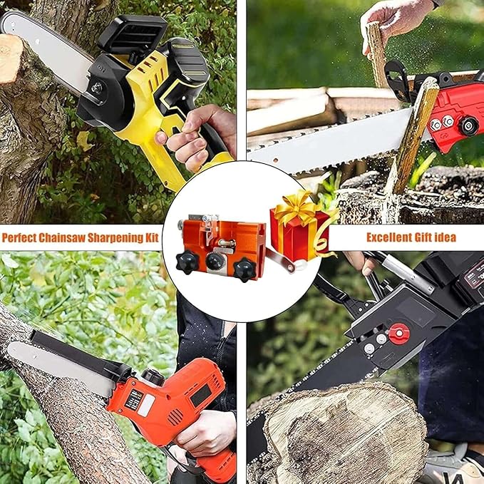 Chainsaw Sharpener Jig, Upgraded Chain Saw Sharpener Tool, Hand Crank Chainsaw Sharpening Kit with 10 High Hardness Bits, Gloves, Bag and Brush, Portable Chainsaw Blade Sharpener for 6"-22" Chain Saws