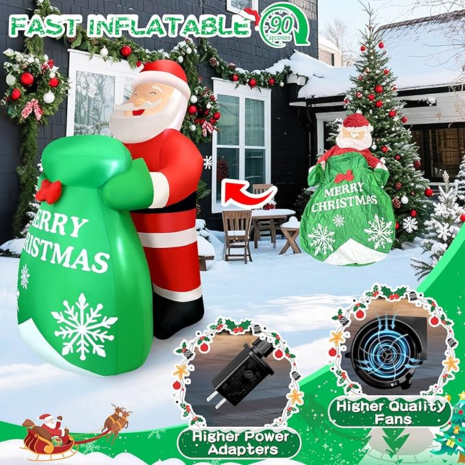 2025 Christamas Inflatable Santa Claus 8FT Santa Holding A Gift Bag Christamas Inflatables Outdoor Decoration Xmas Santa Blow Up Yard Decorations Built-in 4 LEDs for Holiday Party Yard Garden Lawn