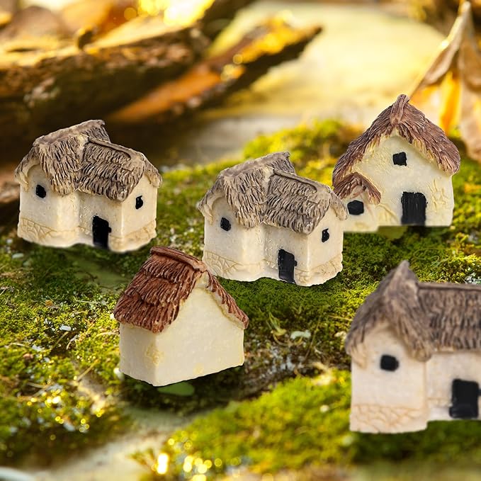 12 Pcs Miniature Fairy Garden Stone House,Mini Fairy Stone Resin House Cottage Statues Sculptures for Micro Landscape Dollhouse Decor