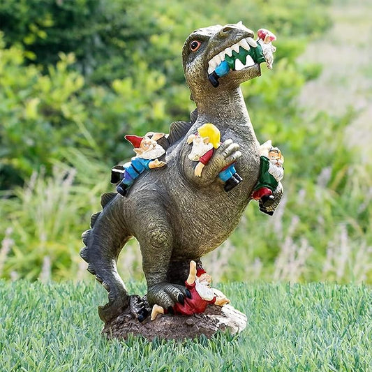 M.A.K Dinosaur Eating Gnomes Garden Decor, Art for Garden Decor, Outdoor Statue for Patio, Lawn, Yard Art Decoration, Housewarming Garden Gift