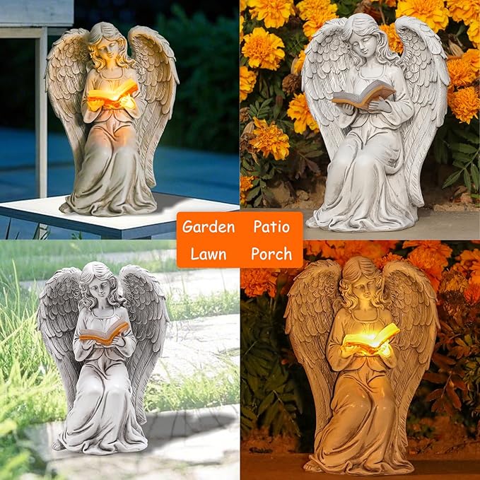 Angel Statue for Garden - 7.88 inches Guardian Solar Garden Statue, Gardening Gifts for Mom Grandma Lawn Ornaments Figurines for Outdoor Decor