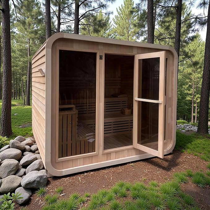 Customize Outdoor Steam Sauna 4-10 Person, Canadian Hemlock, Red Cedar Sauna, Porch Option, Glass Window Option, Wood Burning Stove or Harvia Heater, ETL Certificate(0-195 °F)