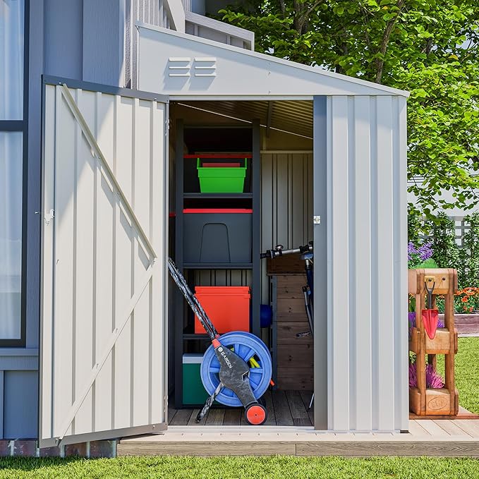 4×8 FT Outdoor Metal Storage Shed,Heavy-Duty Lean to Storage Shed with Lockable Door and Reinforced Beams,All Weather Waterproof Storage House W/2 Air Vents,for Backyard,Patio,Lawn,White