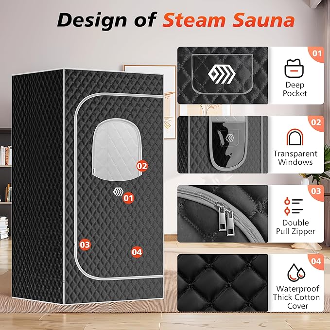 Portable Sauna Box, Personal Steam Sauna for Home with Steamer, Remote Control, Folding Chair and Mat, Portable Steam Sauna Tent, Home Spa for Relaxation(Gray)