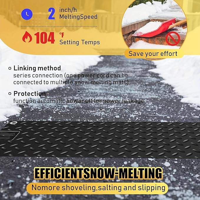 Heated Snow Melting Mats for Doorways- Outdoor Heated Mats- Non-Slip Electric Heated Foot Mats for Winter Snow Removal- Heated Snow Melting Mat for Stairs garages Driveway (30in x 48in)