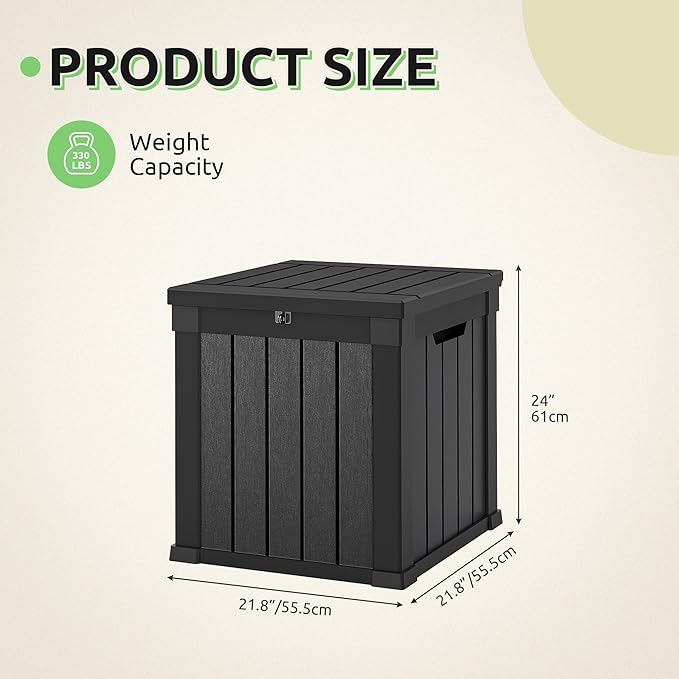 GOOBED Outdoor Storage Box, Weather-Resistant Resin Deck Box, 51-Gallon Storage Container for Patio Cushions, Pool Accessories, Garden Tools, Lockable, Easy Maintenance, Black