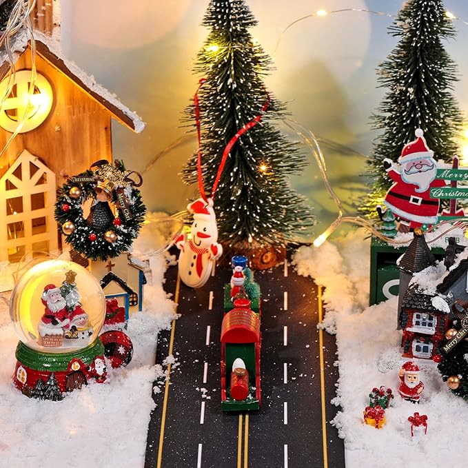 Marspark Christmas Village Accessories 5 x 50 Inch Christmas Miniature Road Village Street Mat Xmas Snow Street Decorations for Little Landscape(Road Style)