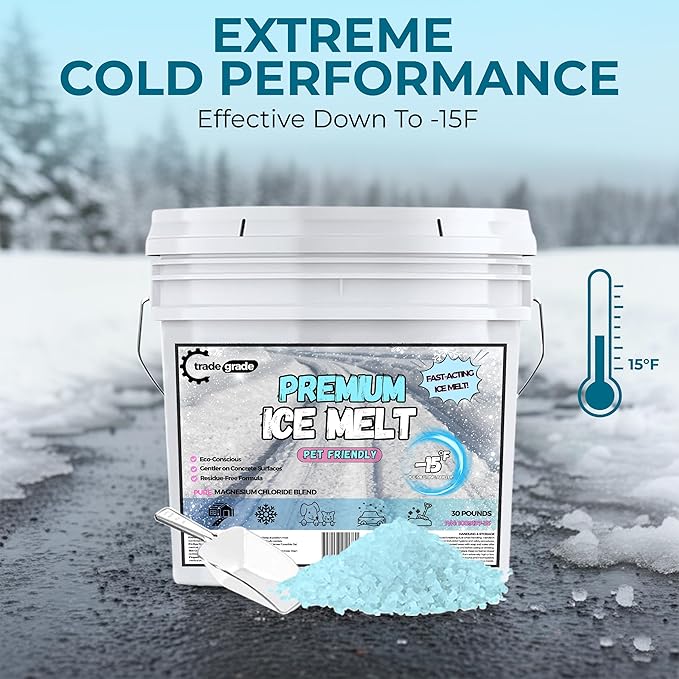 Ice Melt for Snow Pet Friendly - Fast Acting Magnesium Chloride Ice Melt Salt, Snow Salt 45lb Bucket with Scoop