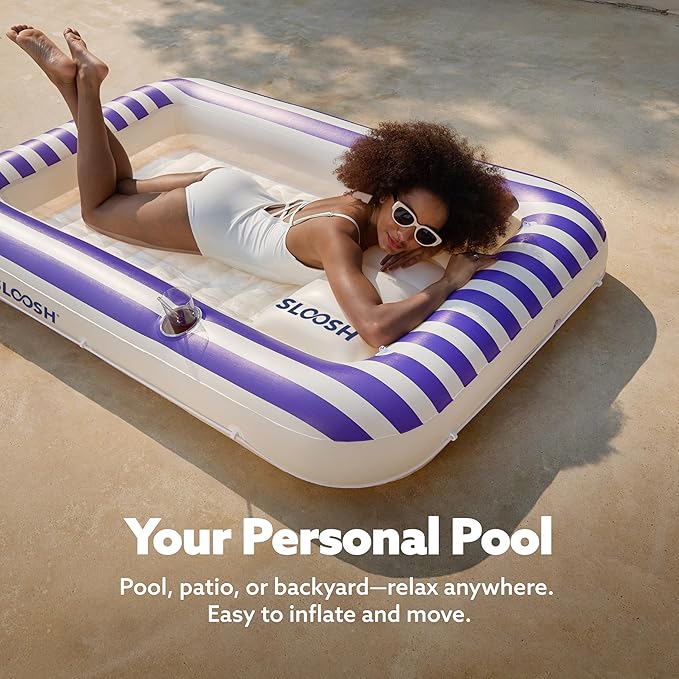 SLOOSH Inflatable Tanning Pool Lounger Float, 70" x 46" Pool Floats Adult with Pillow, 4 in 1 Suntan Tub Raft Floatie,Sunbathing Bed Lounge for Water Blow Up Ball Pit Party Gifts