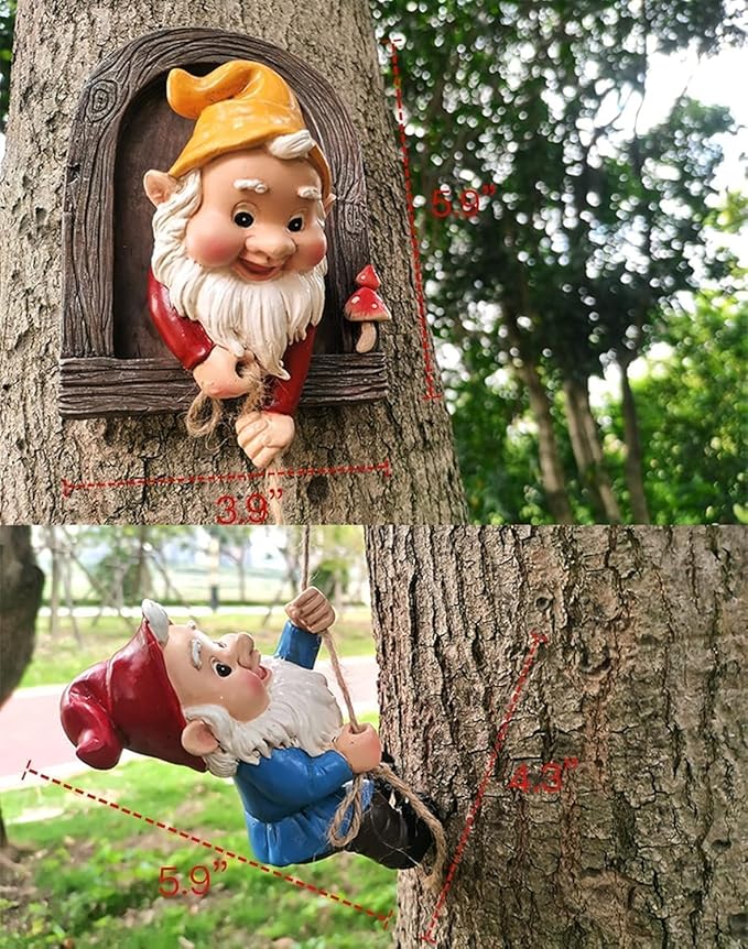 Funny Climbing Gnome Tree Hugger Decor, Garden Sculpture Decoration Elf Out The Door, Yard Ornament Resin Statue Outdoor Decor for Patio Lawn
