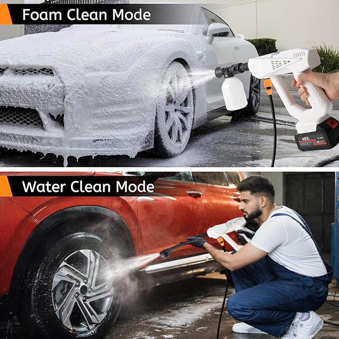 Portable Cordless Pressure Washer, 870 PSI/60 Bar Handheld High-Pressure Water Spray Wash Battery Powered Pressure Washer 48V with 6-in-1 Nozzle for Garden Car Floor Yard Fence Wall Cleaning