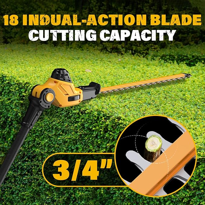 Pole Saw 8-Inch Cordless Tree Trimmer and 18-Inch Pole Hedge Trimmer 2-In-1, 15-Feet Max Reach, Auto Oiling, Telescoping Pole Chainsaw with 2.0Ah Battery & Charger