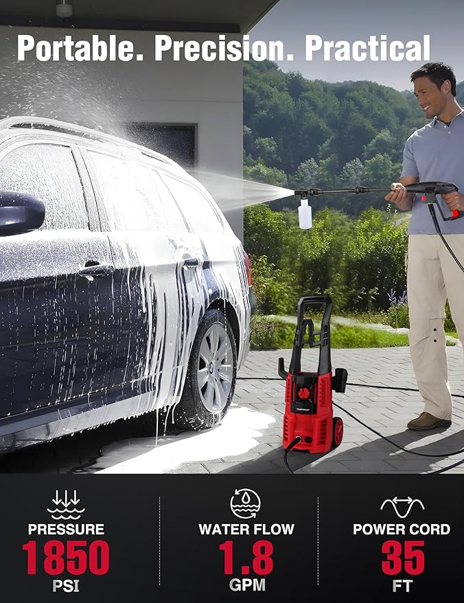 PowerSmart Pressure Washer, with Foam Cannon, Adjustable Nozzles for Cars, Bicycle, Siding, Patios PS2020 (Light-Duty)
