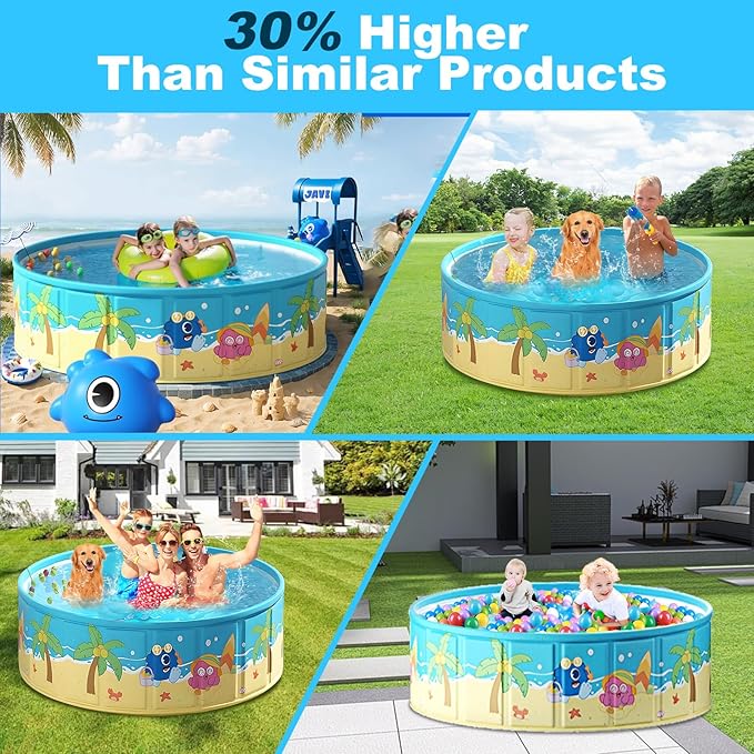Foldable Swimming Pool for Kids 79"x18" Hard Plastic Portable Dog Pool Anti-Slip Collapsible Pets Bathtub Kiddie Pool Indoor Outdoor Backyard (JellieMons 79'')