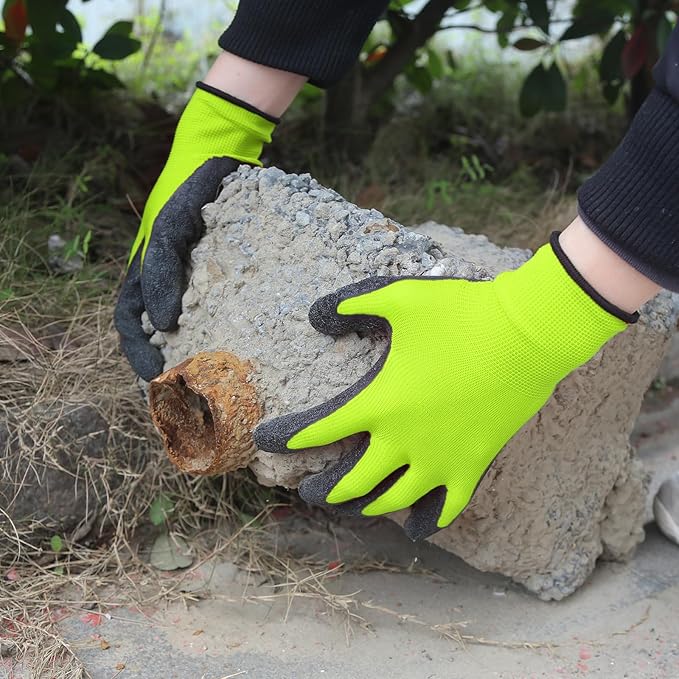 Evridwear Crinkle Latex Rubber Hand Coated Safety Work Gloves for Men Women General Multi Use Construction Warehouse Gardening Assembly Landscaping (XS,12 Pairs Pack)