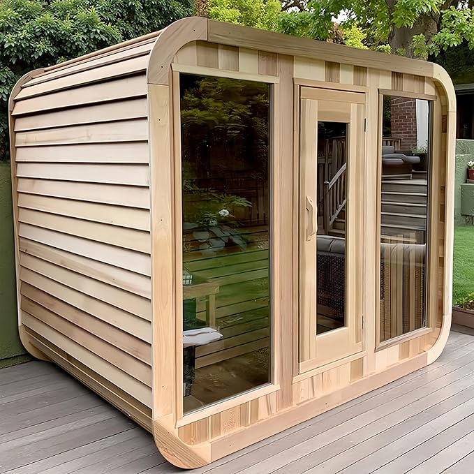 Customize Outdoor Steam Sauna 4-10 Person, Canadian Hemlock, Red Cedar Sauna, Porch Option, Glass Window Option, Wood Burning Stove or Harvia Heater, ETL Certificate(0-195 °F)