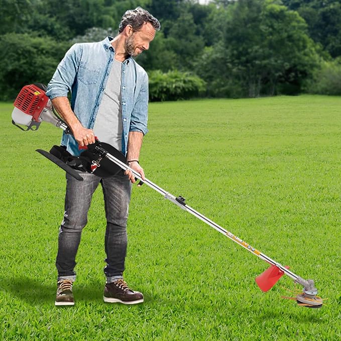 Gas Weed Eater, 26CC 2-Stroke Engine Weed Trimmer Brush Cutter Lawn Edge 8500RPM Air-Cooled Multi Functional Gas Powered String Trimmer for Agriculture Forestry & Landscaping