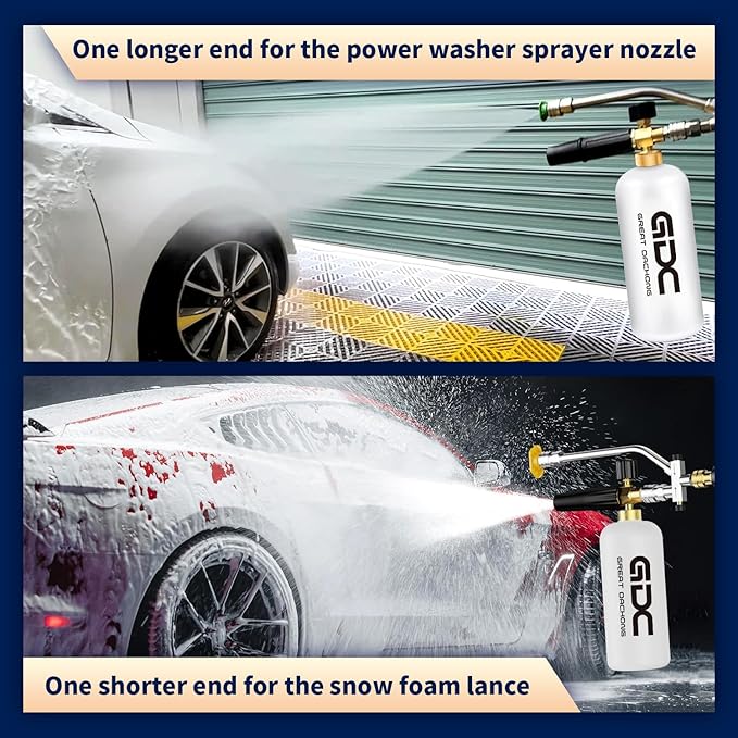 Foam Cannon for Pressure Washer with Dual Connector & Short Spray Gun, 1/4" Quick Connect & M22 Male Inlet, Double Tip, 5 Power Washer Nozzle Tips, 4000 PSI Car Wash Kit (Not Fit Garden Hoses)