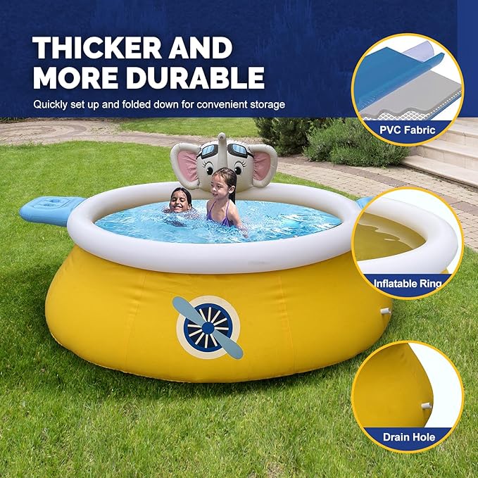 DIMAR GARDEN 8ft x 30in Inflatable Swimming Spray Pool, Outdoor Round Air Top Ring Elephant Pools