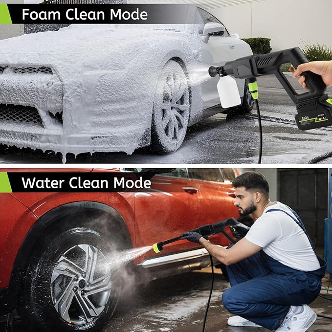 Cordless Pressure Washer Battery Powered, 870 PSI/60 Bar Portable Power Pressure Washer 48V with 6-in-1 Nozzle, Foam Pot, Hose for Garden Car Floor Yard Fence Wall Cleaning