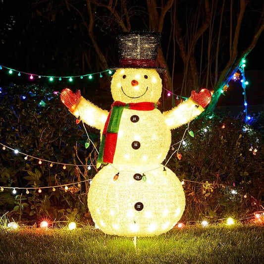 Glitzhome 47.25" H Lighted Christmas Snowman, 3D Foldable Fabric Outdoor Decor with Colorful Bulbs Holiday Lawn Ornament Yard Decoration Outdoor and Indoor use Long-Lasting, 160 Warm White LED