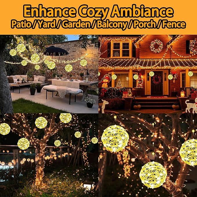 5 Pack 200Led Christmas Ball Lights for Tree Outdoor, 8 Modes 7.87in Globe String Lights Waterproof, Sphere Fairy Lights Outside for Window House Garden Yard Porch Indoor Decorations, Warm White