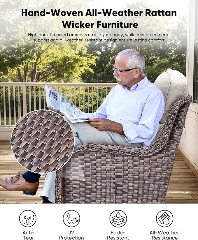 HUMMUH Wicker Patio Furniture Set 6 Inch Thick Cushion Outdoor Swivel Rocker Patio Chairs with Deep Seat Sofa 6PCS Outdoor Furniture Set for Porch Garden Deck
