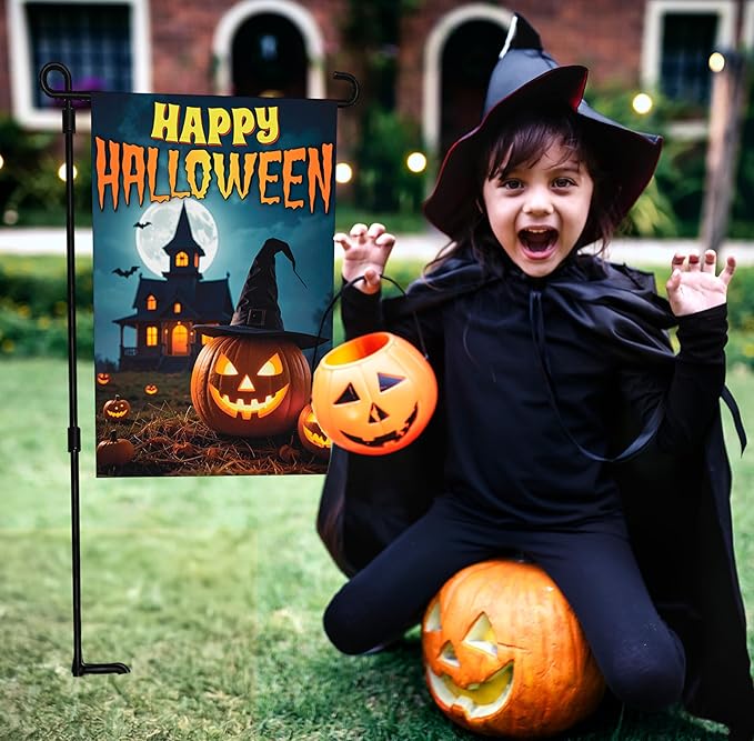 VAPARA DESIGNS Happy Halloween Garden Flag - 12x18 Inch Double Sided Halloween Flags For Outside