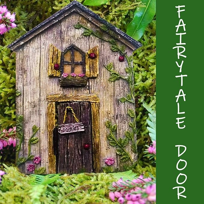 Enchanted Fairy Door for Tree Trunks - Weather-Resistant Miniature Garden Decor, 6-Piece Whimsical Outdoor Accessory Kit for Kids & Fantasy Enthusiasts (Fairy Tale Style-2)