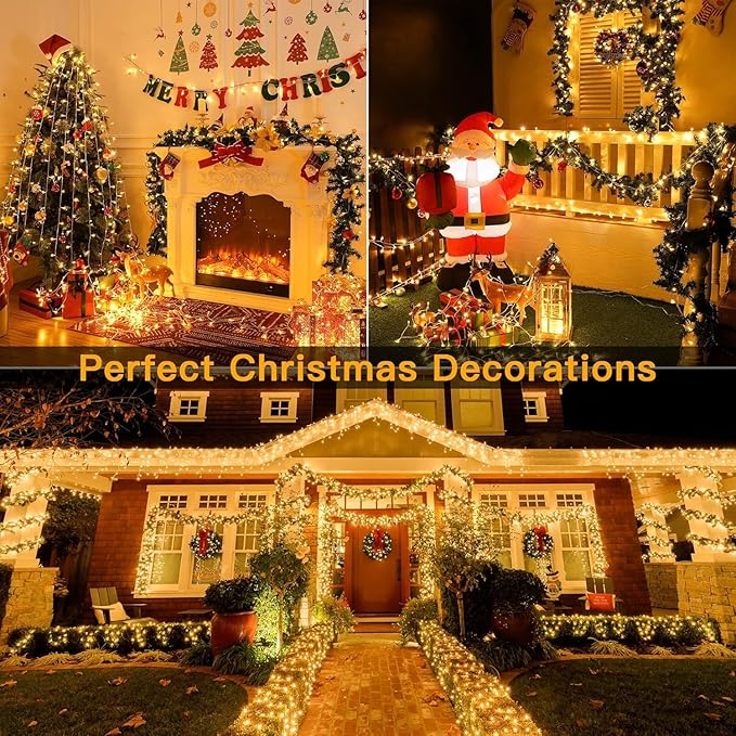 Ollny Christmas Lights Outdoor Waterproof, 1000LED 328FT Super Long String Lights with Remote 3 Timer, Plug in 8 Modes Fairy Light for Outside House Bedroom Xmas Decorations, Warm White