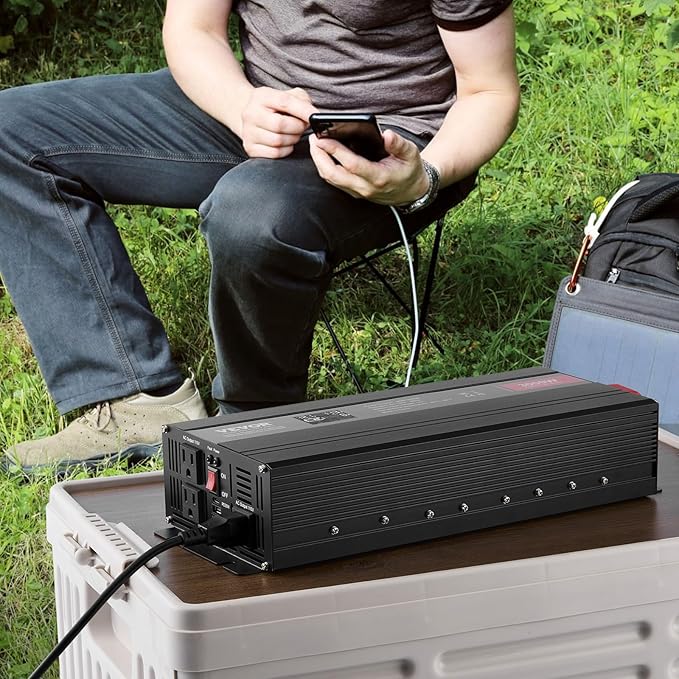 VEVOR Modified Sine Wave Inverter, 3000Watt Power Inverter DC 12V to AC 120V LCD Display with 3 AC Outlets 2 USB Port 1 Type-C Port 10 Spare Fuses, for Large Household Equipment, CE FCC Certified