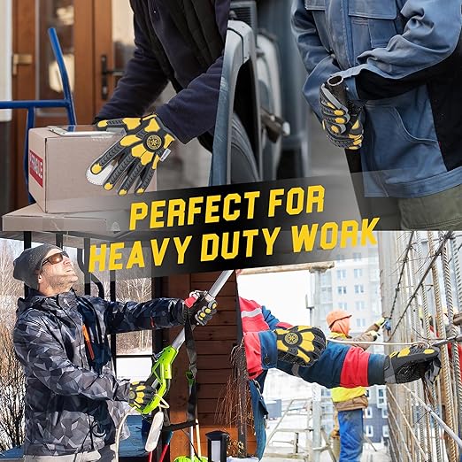 HANDLANDY Winter Cut Resistant Men Impact Resistant Work Gloves, Padded Palm Grip Heavy Duty Working Glove (XX-Large, Yellow)