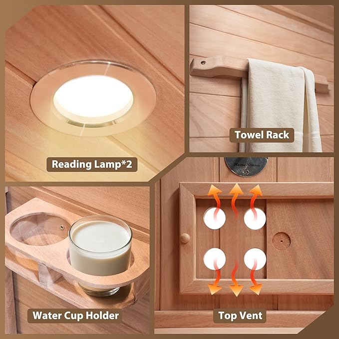 Polar Aurora 1- Person Infrared Sauna, Remotely Controllable Indoor Sauna, Low EMF 1200W/120V LCD Heater, WiFi & BT Control, 9-Color Light Therapy, Safe Flame-Retardant Material, Wood