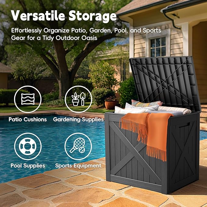 Outdoor Storage Box,Deck Box Waterproof, Resin Patio Storage Bin for Package Delivery, Patio Furniture Cushion, Garden Tools, Pool Accessories, Weatherproof