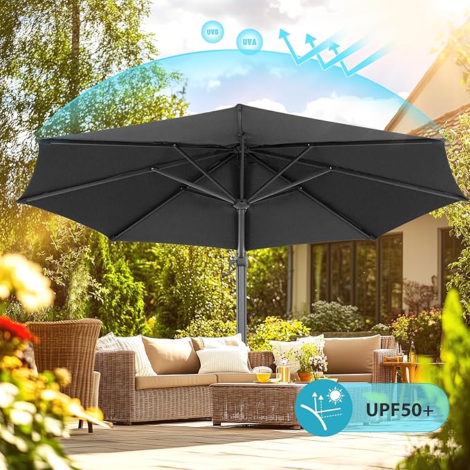 HOTIME10ft Large Cantilever Patio Umbrellas - Upgrade and Intensify - with 360 Rotation and 5 Angles Adjustment - Aluminum Offset Pool Umbrella Square Outdoor Umbrella for Patio Garden Deck Pool