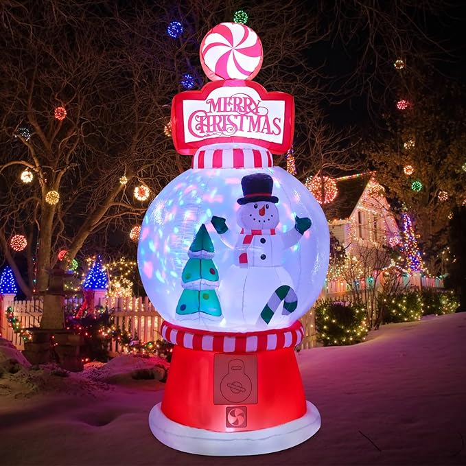 MUMTOP 8FT Snowglobe Inflatable Christmas- Inflatables Outdoor Decorations - Snowman and Christmas Tree Inflatable with Led Lights for Outdoor Party Garden Decoration