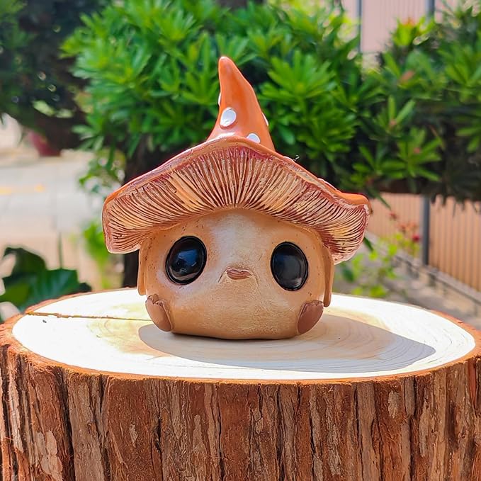 Whimsical Mushroom Garden Statue, Garden Mushrooms Outdoor Decor Gnome Garden Decor Fairy Garden Accessories for Yard, Patio, Home Desk, Backyard, Lawn Ornament Birthday Gift for Women and Men