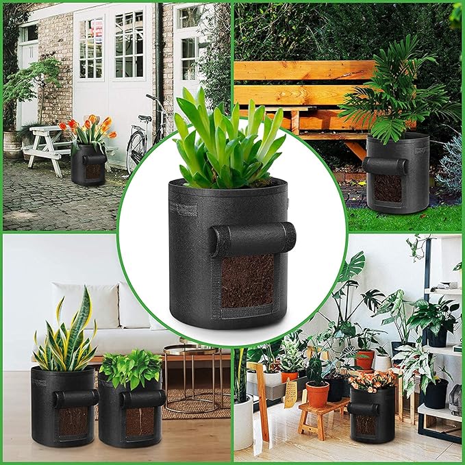 12 Pack 7 Gallon Potato Grow Bags, Heavy Duty Nonwoven Fabric Garden Planting Bag Plant Container with Flap and Handles, Aeration Fabric Pots for Growing Vegetable, Fruits and Flowers
