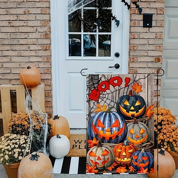 Welcome Fall Garden Flag - Autumn Thanksgiving Pumpkin Garden Flags 12 x 18 Inch Vertical Double Sided Scary Pumpkin Holiday Yard Decoration