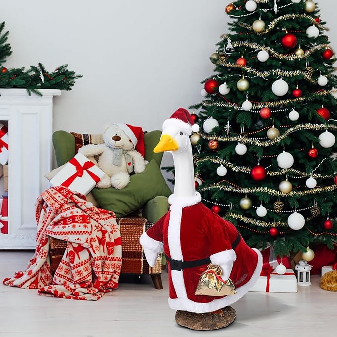 Christmas Santa Claus Goose Outfit Dresses Clothes for 23" High Cement or Plastic Christmas Goose Lawn Clothing Porch Garden Costume for Yard Patio Statue Outdoor Xmas Holiday Decor