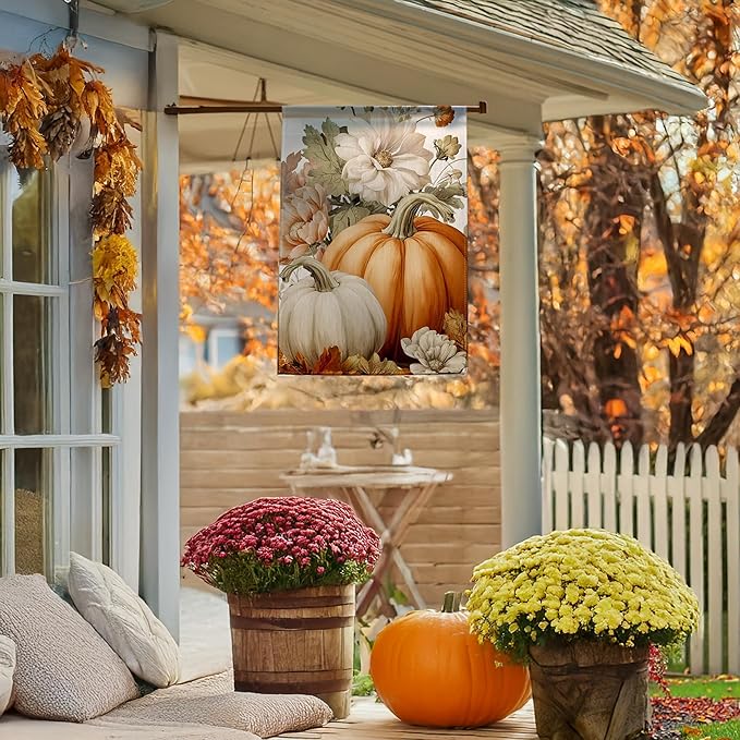 Garden Flags, Garden Flag, Stained Glass Style Pumpkin Maple Leaf Double-Sided Flags for Farmhouse Yard Outdoor Decoration-12 x 18inch (Pumpki7)