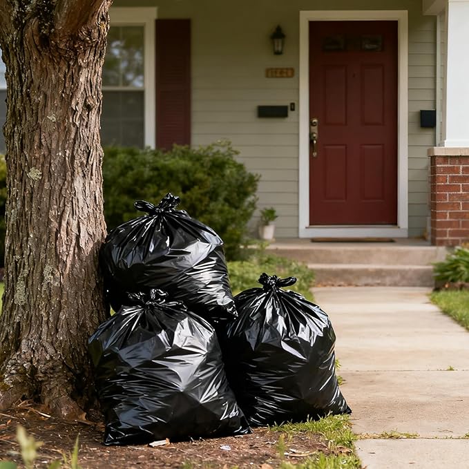 30-35 Gallon Trash Bags 100 Count, 20 Micron HDPE, Durable & Tear-Resistant Trash Can Liners, Large Black Garbage Bags for Household waste, kitchen waste, yard trash & packing leaves