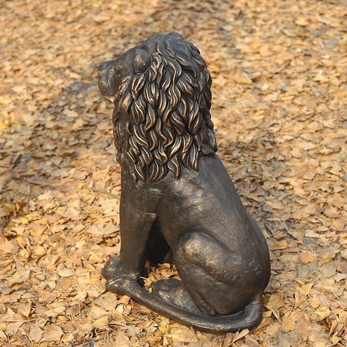 Lion Statue Majestic Sitting Lion Sculpture Guardian Lion for Outdoor Garden Patio Yard and Lawn Decor in Antique Bronze 23'' High