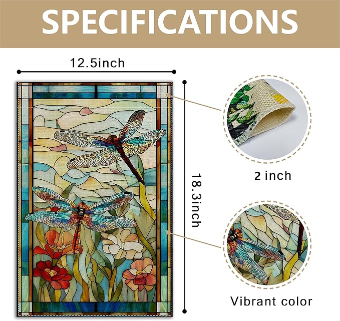 Garden Flags, Dragonfly Garden Flag, Stained Glass Style Dragonfly Floral Flag Double-Sided Flags for Farmhouse Yard Outdoor Decoration-12 x 18inch (Dragonfly)