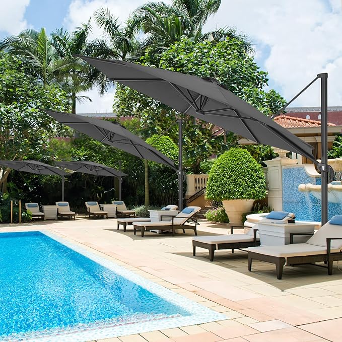 HOTIME10ft Patio Umbrella Cantilever Umbrella - Upgrade and Intensify - with 360 Rotation and 5 Angles Adjustment - Aluminum Offset Pool Umbrella Square Outdoor Umbrellas for Patio Garden Deck
