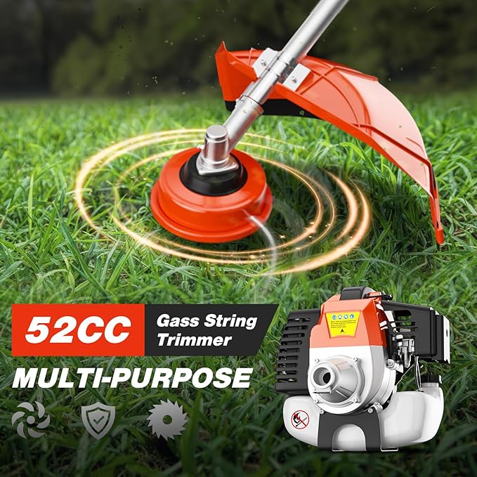 52cc 6-in-1 Gas Powered Weed Eater with Hedge Trimmer & Pole Saw - Multi-Attachment Brush Cutter,2-Stroke Lightweight Trimming Machine for Yard Maintenance