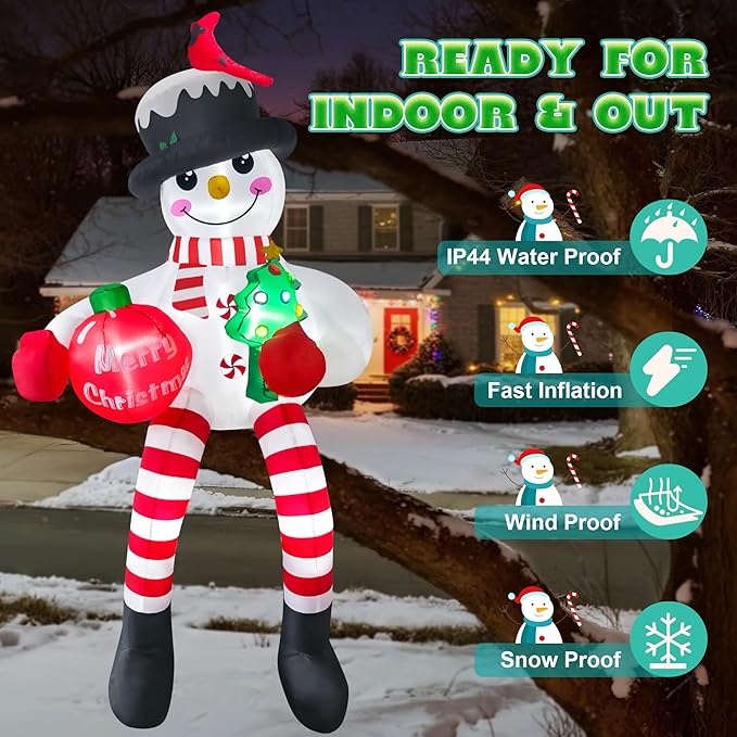 13FT Christmas Inflatable Outdoor Decoration, Climbing Snowman Christmas Blow up Yard Decorations with LED Lights and Cardinal, Giant Snowman Inflatable Outdoor Decoration for Garden Roof