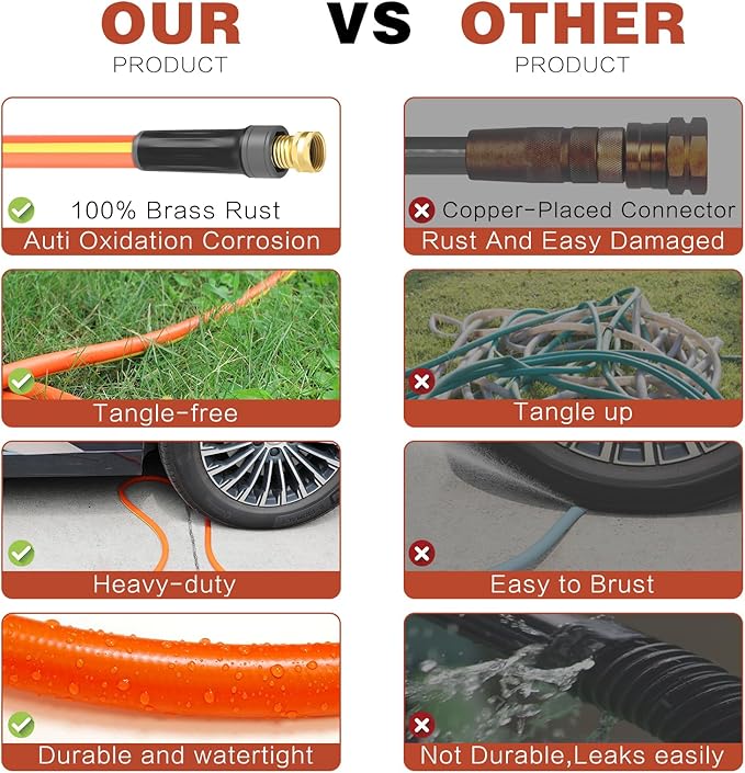 Hybrid Hose 3ft x 5/8",Short Garden Water Hose Heavy Duty,Flexible, Lightweight Hybrid Water Hose with Swivel Handle,3/4'' Brass Fittings,Available For Reel Cart Backyard Burst 500 PSI